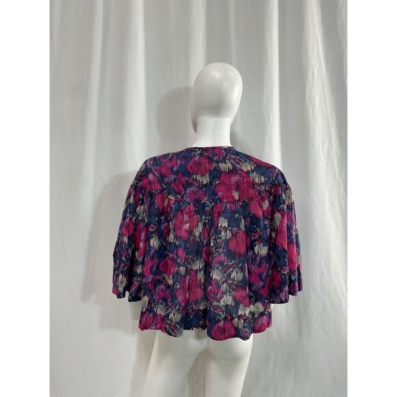 Isabel Marant �toile 'Miranda' Purple Floral Cropped Short Sleeve Top Size 36 - Picture 3 of 5